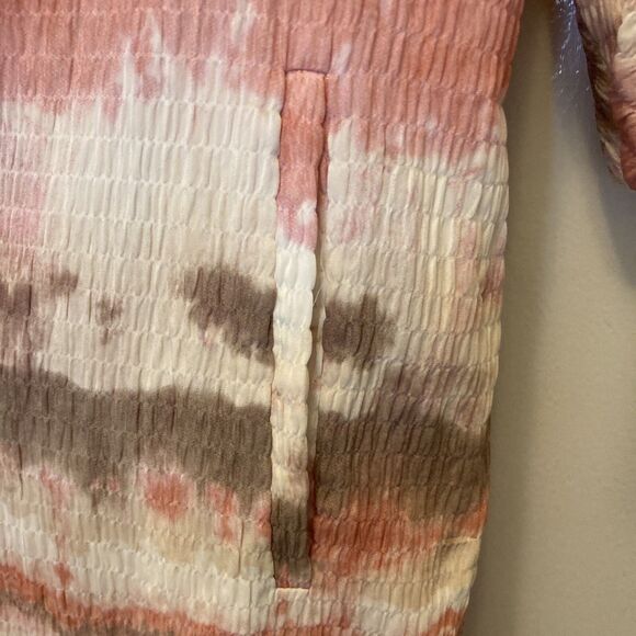 Zara Kimono Pink Tie Dye Smocked Waffle Style Lined Size XS Beachy Boho Chic - Picture 10 of 16
